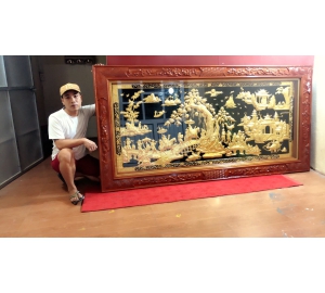 Giá bán tranh đồng Vinh quy bái tổ mạ vàng 24k khung gỗ mặt kính đẹp tinh xảo