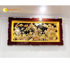 Tranh Vinh Quy Bái Tổ Bằng Đồng Mạ Vàng 24k