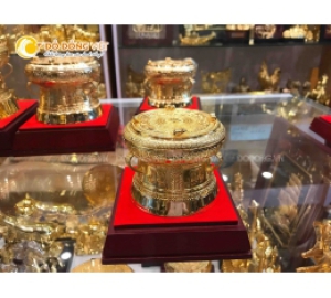 Trống đồng quà tặng mạ vàng đẹp tinh xảo đường kính 7cm