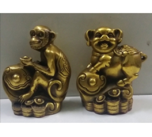 TƯỢNG KHỈ BẰNG ĐỒNG MẠ VÀNG - ĐỒNG ĐẠI BÁI