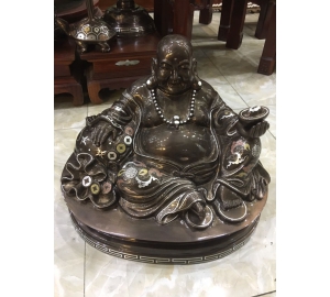 Đúc tượng Phật Di Lặc ngồi ôm bao tiền bằng đồng đỏ khảm ngũ sắc