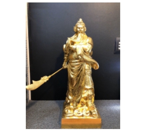 Tượng Quan Công cầm đao vuốt râu, tượng Quan Công bằng đồng đỏ mạ vàng