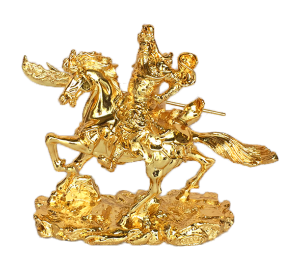 Tượng quan công bằng đồng mạ vàng cưỡi ngựa cầm đại đao