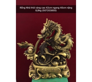 Tượng rồng nhả thỏi vàng, tượng linh vật phong thủy bằng đồng vàng