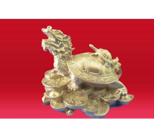 Tượng rùa bằng đồng, tượng rùa đầu rồng đứng trên tiền vàng