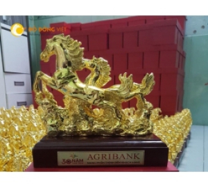 Tượng song mã bằng đồng mạ vàng 24k