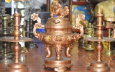 Bộ đỉnh đồng giá rẻ KT 50 cm ngũ sự mẫu hoa sòi tai mây Đồ đồng Việt