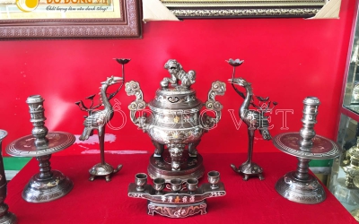 Chi tiết bộ đỉnh đồng đỏ ngũ sự ngũ sắc khảm 1 chữ vàng