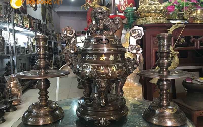 Đỉnh đồng khảm ngũ sắc sản phẩm đồ thờ bằng đồng hoàn mỹ nhất