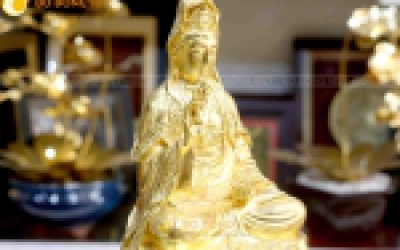 Tượng phật bà Quan Âm bằng đồng mạ vàng cỡ nhỏ 11 cm để xe ô tô