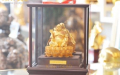 Tượng Phật Di Lặc bằng đồng dát vàng 24k tinh xảo